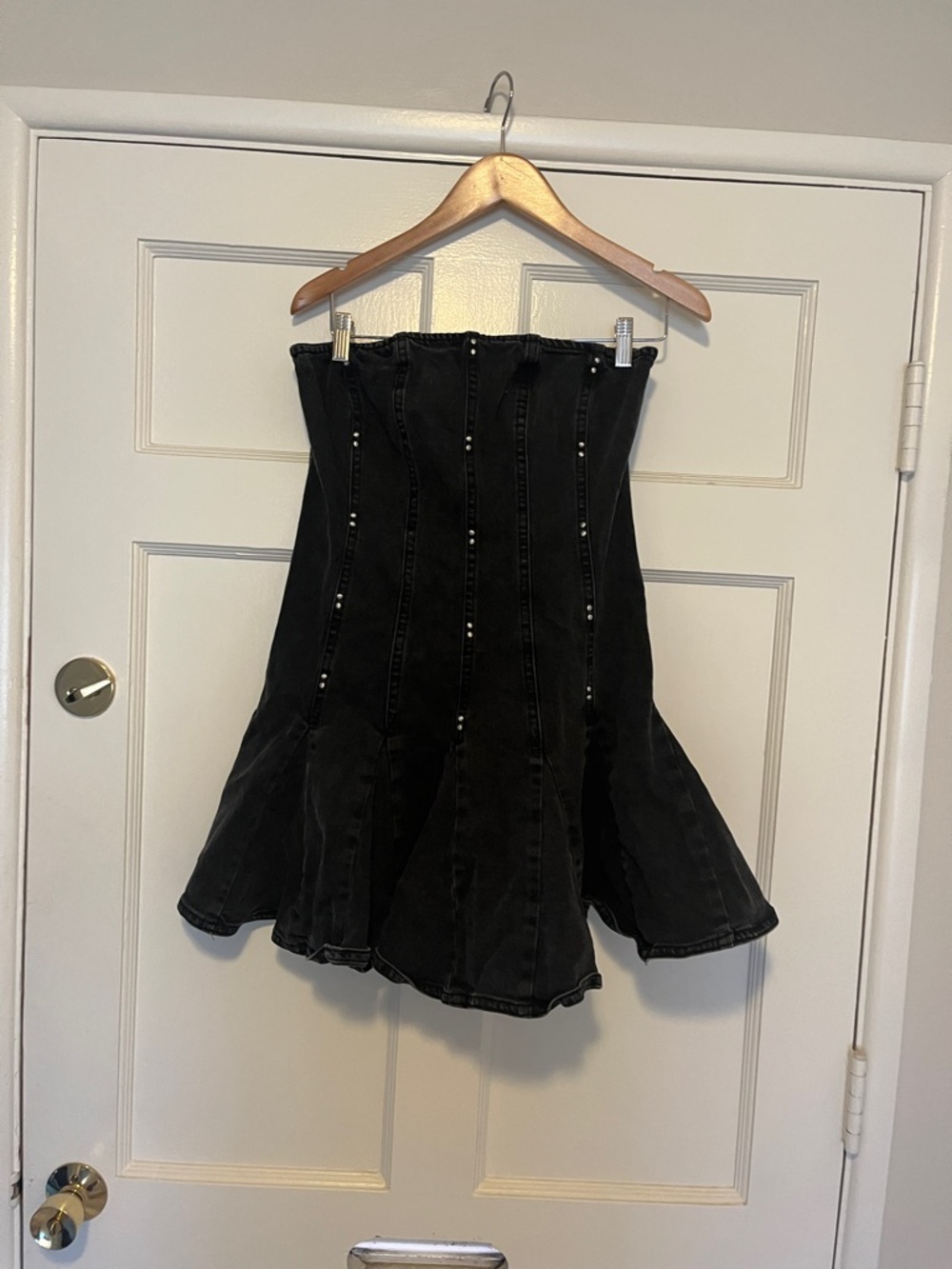 wild fable Black Flared Denim dress with Stud Detail